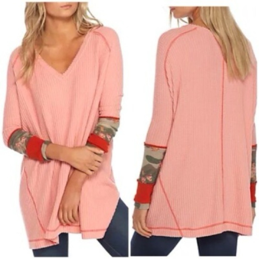 Free People | We The Free Lovin Leopard Thermal Long Sleeve Shirt Pink Size XS